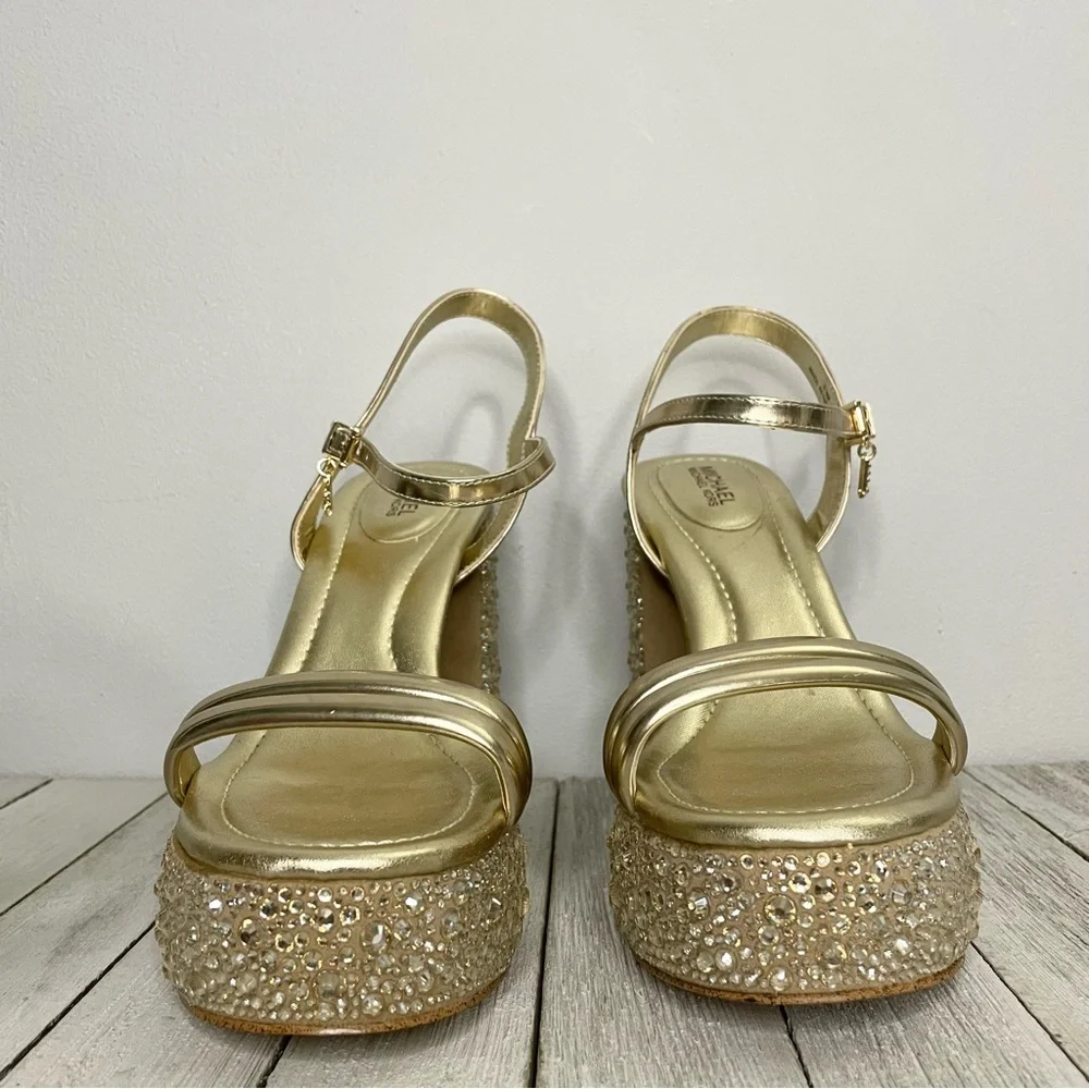 MICHAEL MICHAEL KORS Laci Embellished Metallic Leather Platform Sandal